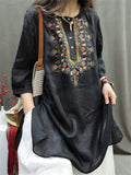 Women's Casual Summer Embroidery Round Neck Half Sleeve Shirt
