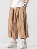 Mens Cotton Blend Cropped Streetwear Wide Leg Baggy Harem Pants