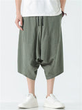 Mens Cotton Linen Striped Harem Shorts Loose Fit Capri