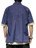 Loose Contrast Color Half Sleeve Cardigan Shirt for Men