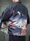 Chinese Vintage Zen Clothing Chinoiserie Print Cardigan Shirt for Men