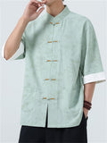 Men's Casual Chinese Style Print Stand Collar Tang Suit Shirt