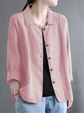 Women's Retro Casual Solid Color Button Up Lapel Cardigan Shirts