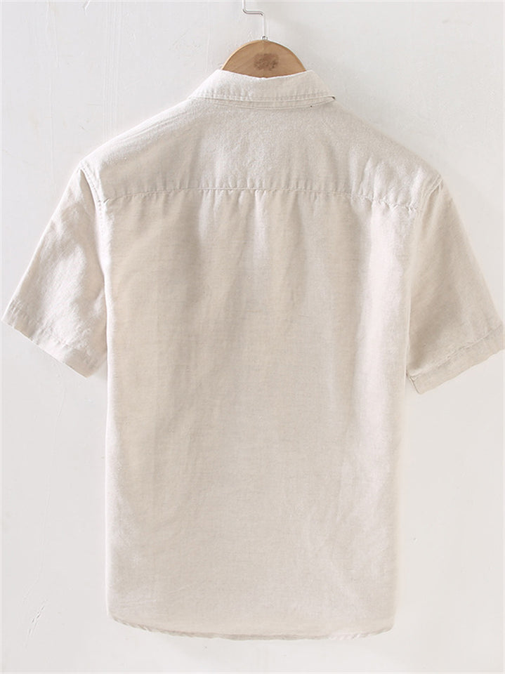 Simple Men's Summer Cotton Linen Short Sleeve Shirts