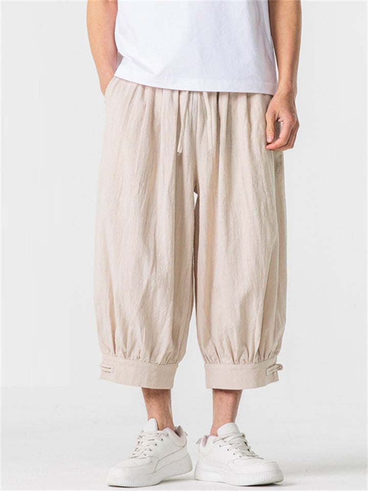Men's Summer Casual Japanese Style Cotton Cropped Pants