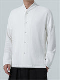 Men's Chinese Style Textured Mandarin Collar Zen Style Long Sleeve Shirts