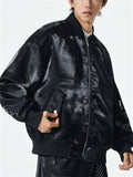 Unisex Retro Street Bling Solid Color Baseball Collar Long Sleeve Jackets