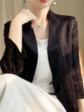 Chinese Style Retro Jacquard Frog Button Satin Suit Jacket for Women
