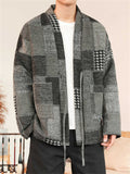 Vintage Asain Style Color Block Lace Up Cotton Jacket for Men