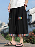 Men's Chinese Ethnic Style Patchwork Baggy Wide Leg Shorts