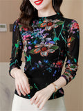 Women's Flowers Print Slim Long-sleeve Undershirt
