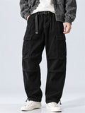 Men Japanses Style Corduroy Drawstring Loose Fit Wide Leg Cargo Pants