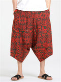Men's Chinese Style Retro Print Drop Crotch Harem Capri Pants
