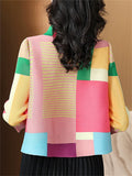 Female's One Size Elegant Striped Contrast Color Lapel 3/4 Sleeve Shirts