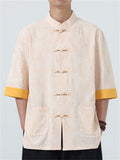 Men's Casual Chinese Style Print Contrast Color TangSuit Shirt
