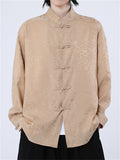 Chinese Style Loong Print Long Sleeve Linen Shirts for Men