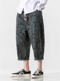 Men's Chinese Style Retro Printed Calf-Length Pants