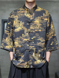 Men's Summer Casual Chinese Style Printed Half Sleeve TangSuit Shirt
