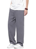 Mens Cotton Linen Striped Casual Beach Wear Wide Leg Pants