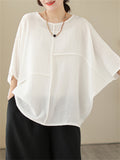 Women's Elegant Round Neck Batwing Sleeve Linen Shirt