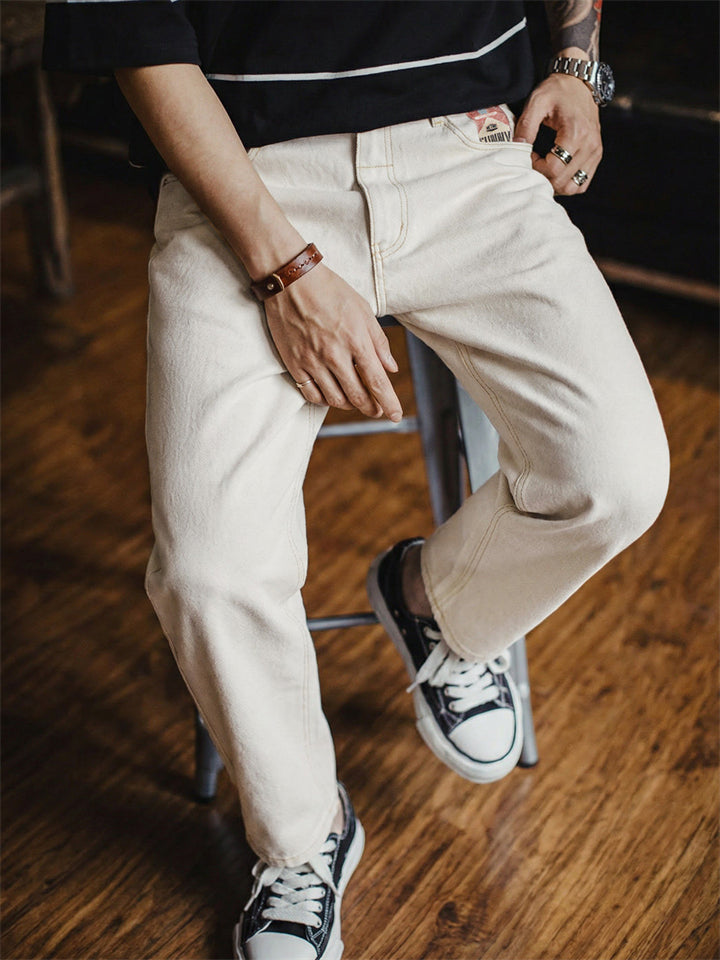 Men Casual Washed White Wide Leg Loose Fit Denim Jeans