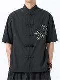 Men's Summer Leaves Embroidery Stand Collar Tang Suit Shirts