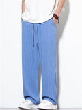 Mens Cotton Linen Striped Casual Beach Wear Wide Leg Pants