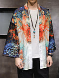 Chinese Zen Style Casual Print Long Sleeve Cardigan for Men