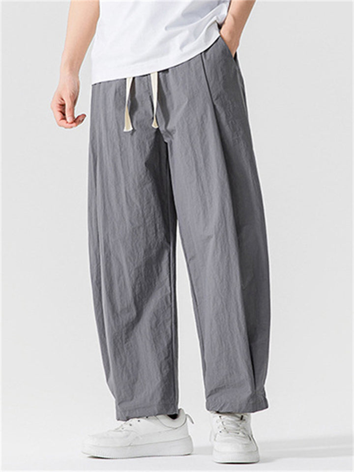 Men's Casual Simple Solid Color Drawstring Wide Leg Straight Pants