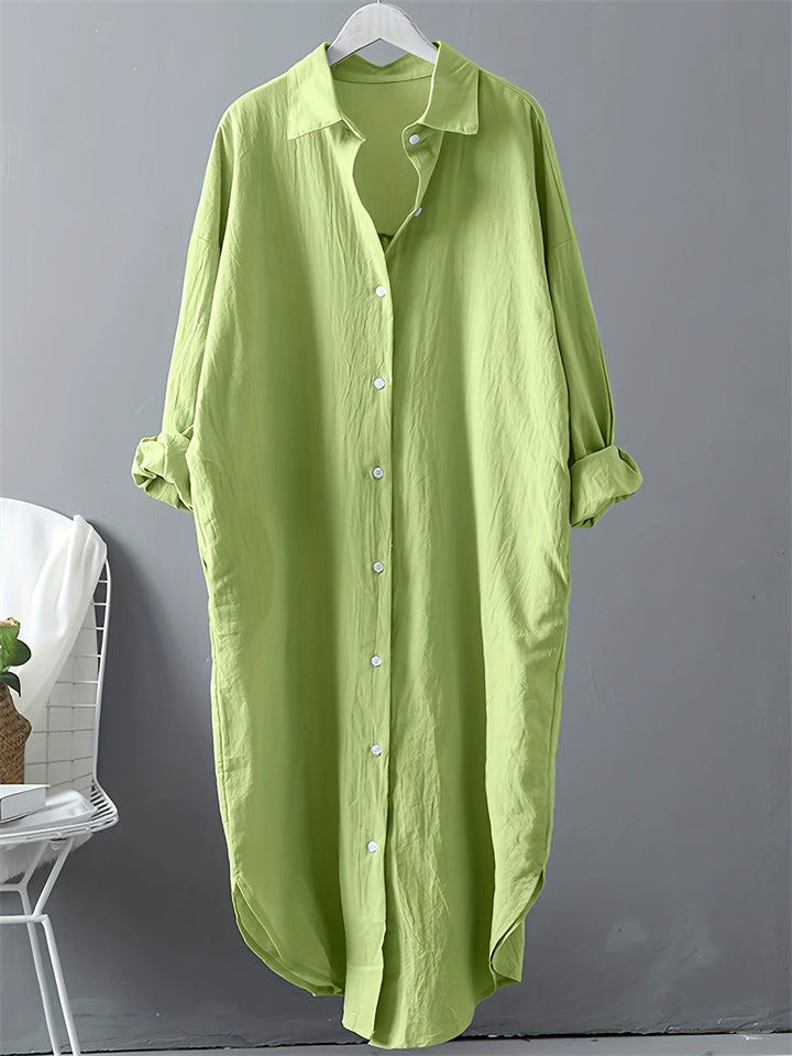 Women's Casual Solid Color 3/4 Sleeve Button Up Lapel Long Shirts