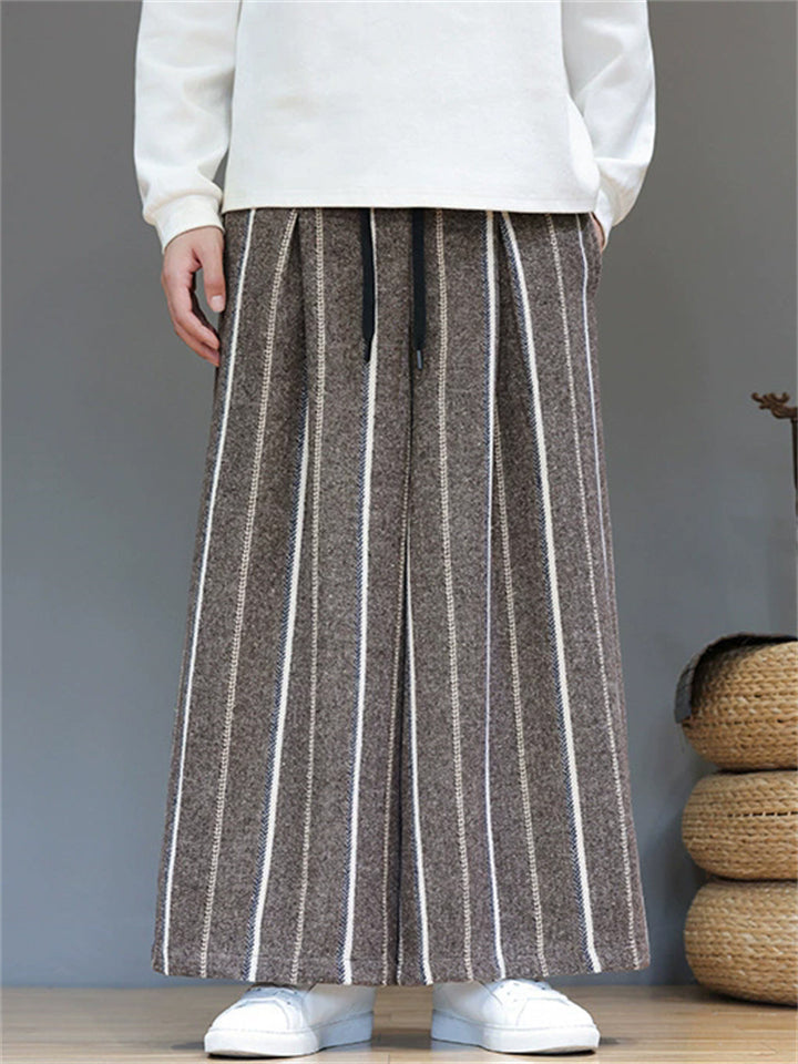 Men's Autumn Vintage Striped Drawstring Wide Leg Pants