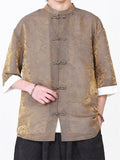 Men's Summer Short Sleeve Chinese Tang Suit Jacquard Kung Fu Top