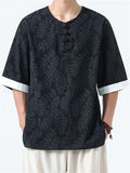 Men's Casual Chinese Style Print Round Collar Half Sleeve Shirt