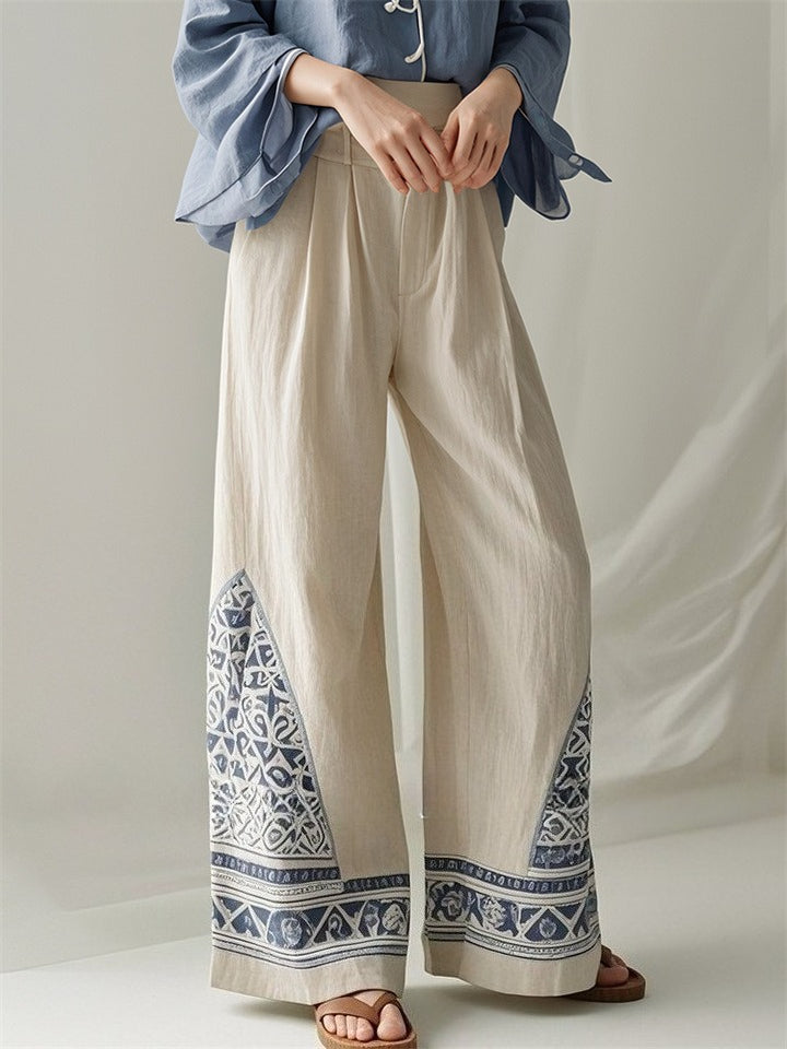 Women's Retro Ethnic Style Printed Loose High Waist Wide Leg Pants