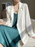 Women's Drape Satin Solid Color Long Sleeve Suit Jacket