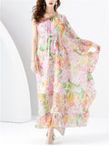 Women's Summer Floral One Shoulder Asymmetric Maxi Dresses