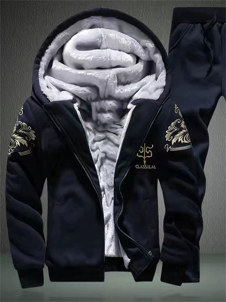 Men's Winter Warm Fleece Lined Tracksuit Hoodie Set