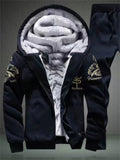 Men's Winter Warm Fleece Lined Tracksuit Hoodie Set