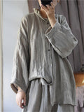 Loose Linen Distressed Textured Long Sleeve Shirt for Women