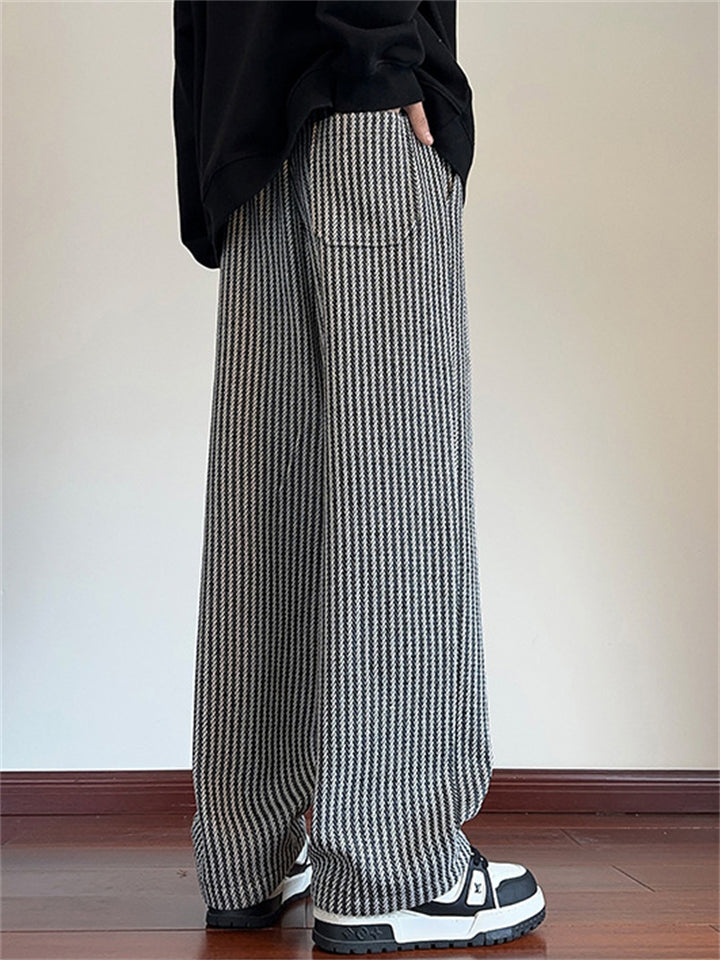 Men's Grunge Style Striped Straight Leg Trousers