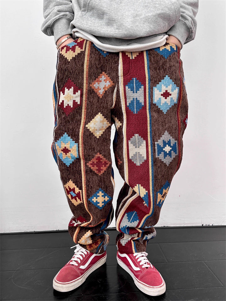 Men's Vintage Street Style Ethnic Style Jacquard Tapered Pants