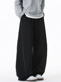 Men's Retro Comfy Contrast Trim Elastic Waist Wide Leg Pants