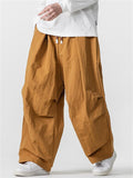 Men's Retro Solid Color Drawstring Wide Leg Cargo Pants