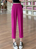 Women's Casual Ick Silk High Waisted Cropped Pants