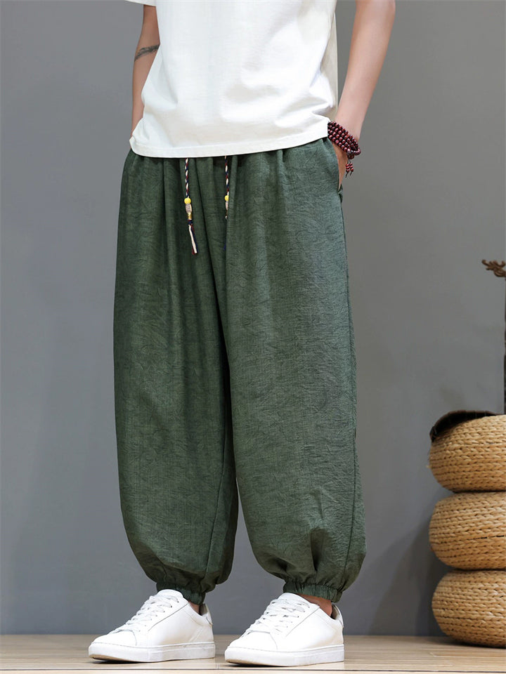 Men Ice Silk Ethnic Style Casual Baggy Harem Joggers Pants