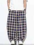 Mens Plaid Checkered Wide Leg Baggy Harem Pants