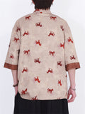 Men's Retro Horse Print Loose Fit Mandarin Collar Frog Button Shirts