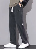 Men's Letter Embroidery Loose Fit Drawstring Elastic Waist Straight Leg Pants