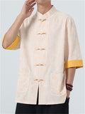 Men's Casual Chinese Style Print Contrast Color TangSuit Shirt
