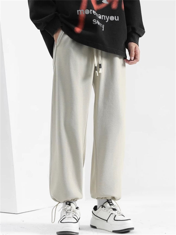 Men's Casual Solid Color Ankle-Tied Straight Wide Leg Pants